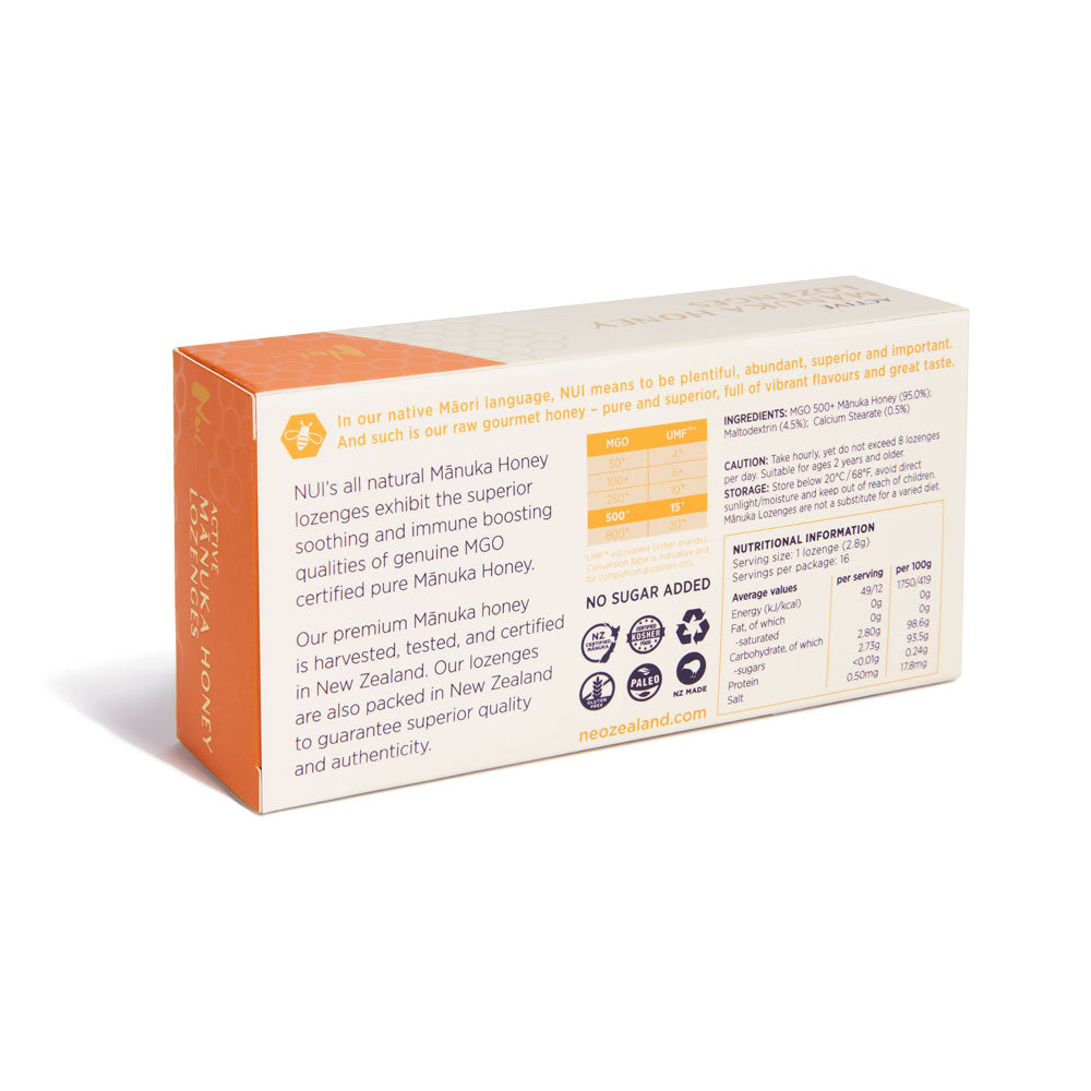 NUI Active Mānuka Honey Lozenges MGO 500+ | UMF 15+ | Pack of 16