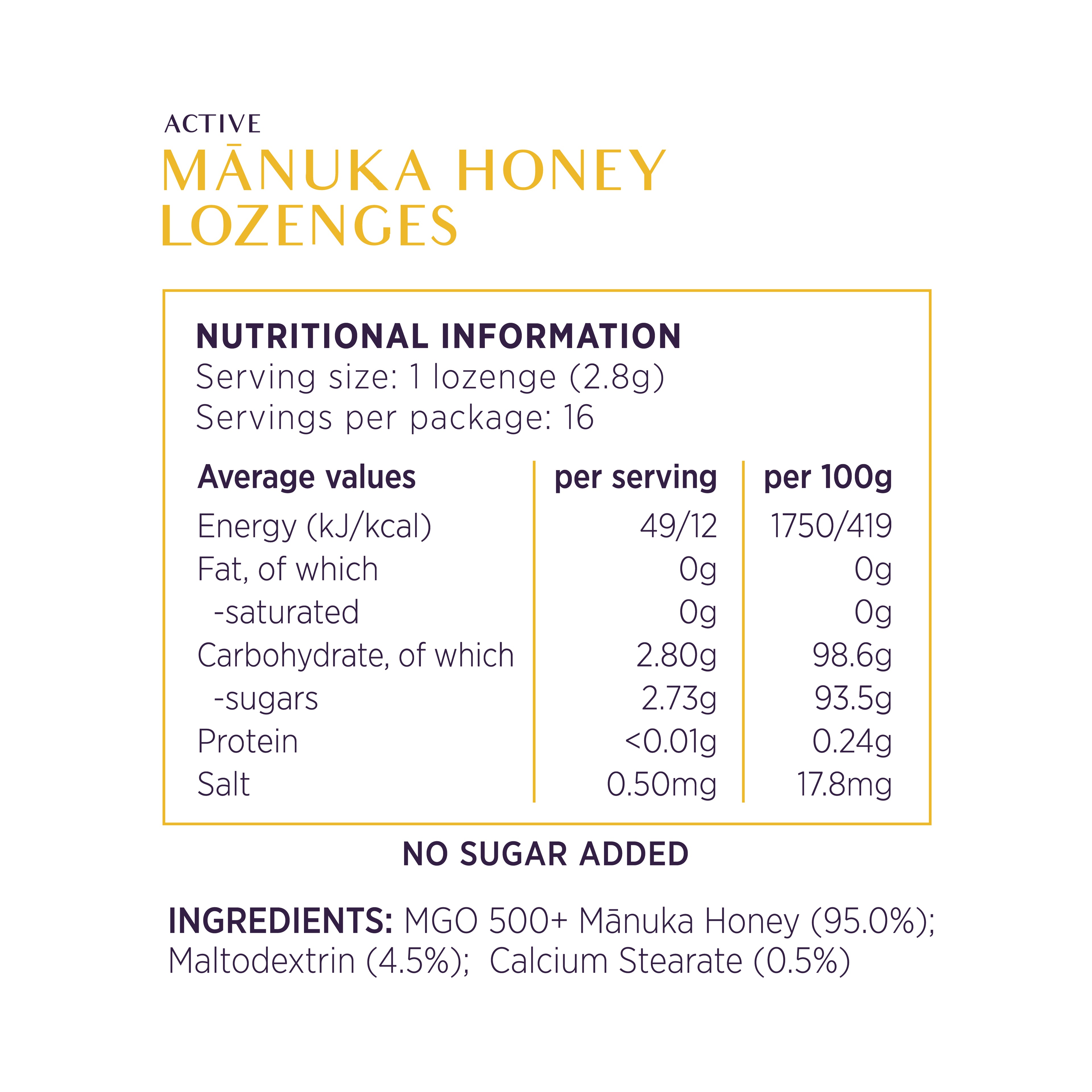 NUI Active Mānuka Honey Lozenges MGO 500+ | UMF 15+ | Pack of 16