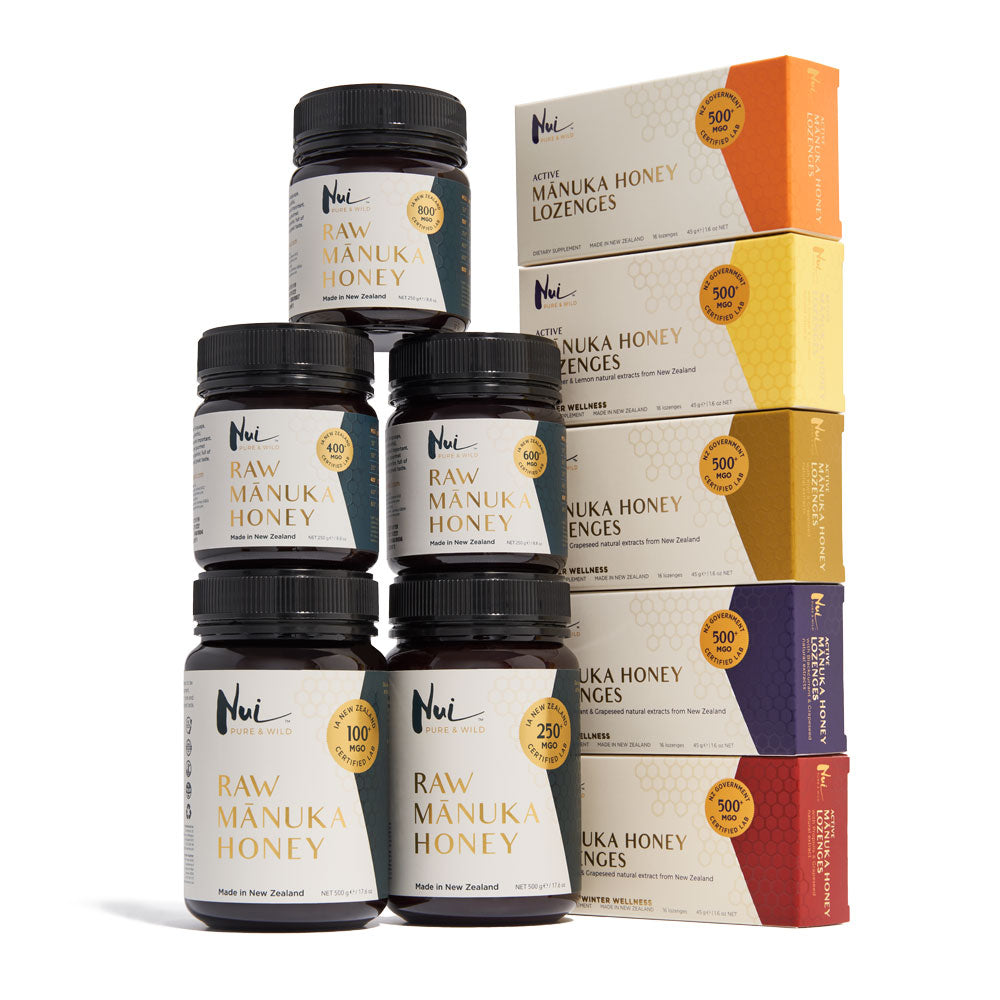 NUI Active Mānuka Honey Lozenges with Ginger & Lemon Extracts - MGO 500+ | UMF 15+ | Pack of 16