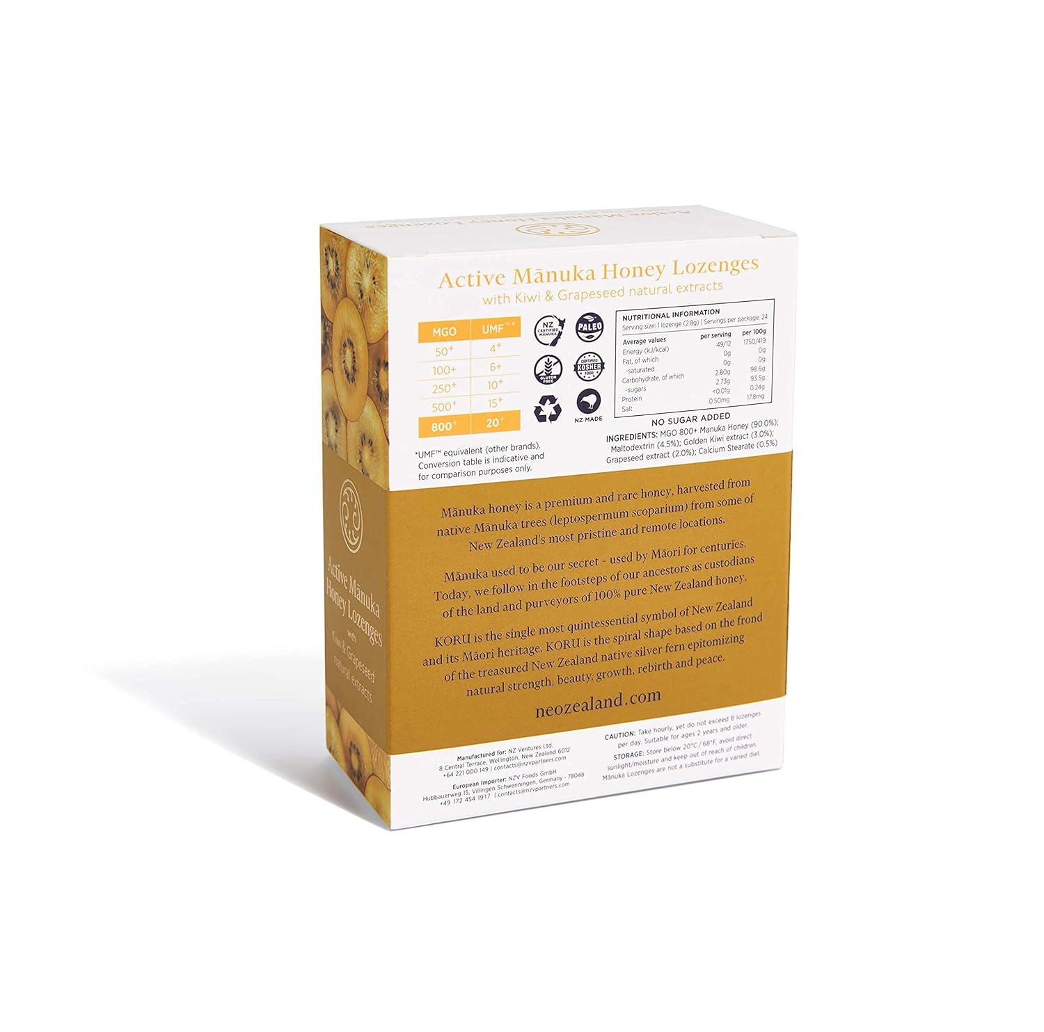 KORU Manuka Honey Lozenges with Kiwi &amp; Grapeseed Extracts (MGO 800+)